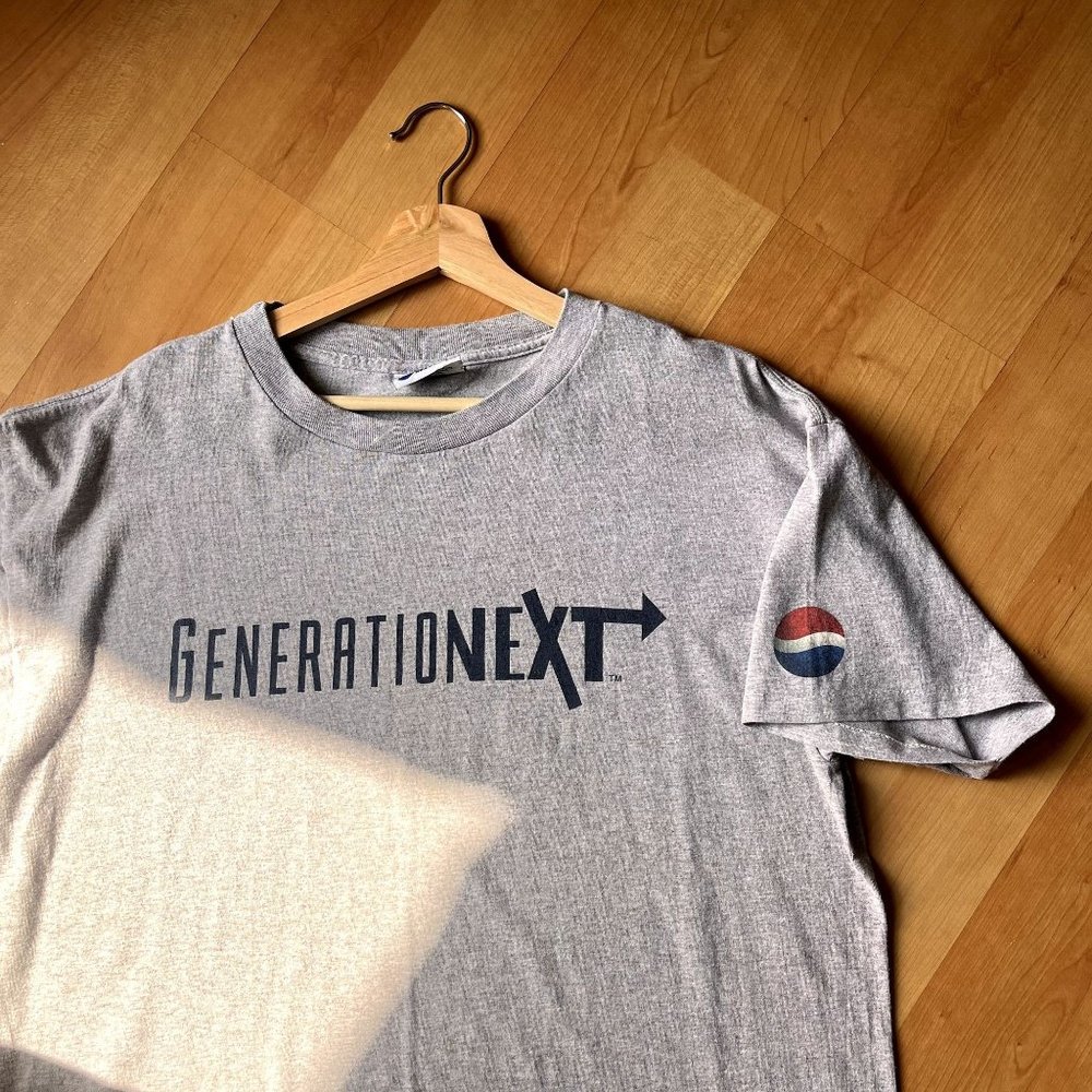 VINTAGE PEPSI LOGO NEXT GENERATION SINGLE STITCH GREY T SHIRT SIZE L/XL 80S 90S